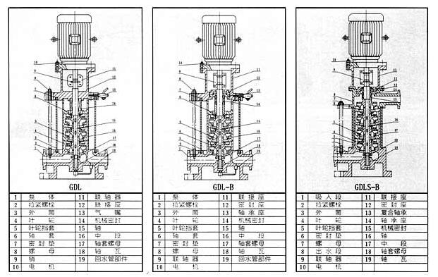 GDL型立式多級(jí)管道泵結(jié)構(gòu)圖